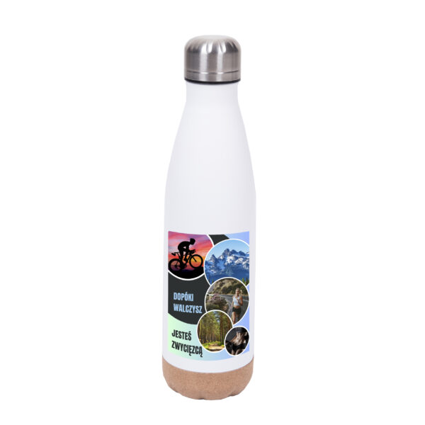 Bidon premium Dopóki walczysz, jesteś zwycięzcą Termiczna biała butelka sportowa 560 ml